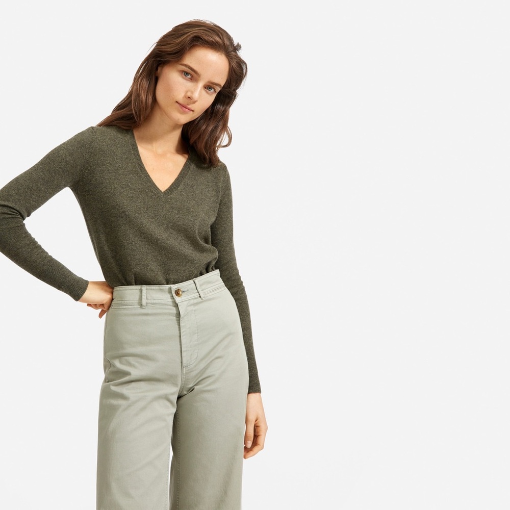 Dark green cashmere everlane v neck sweater